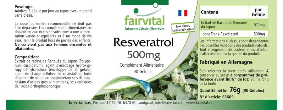 Resveratrol 500mg - 90 Kapseln - aus Knöterich-Extrakt - Hochdosiert und Vegan | Fairvital