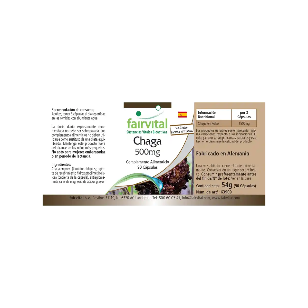 Chaga 500mg - 90 Kapseln - Inonotus obliquus - Hochdosiert und Vegan | Fairvital