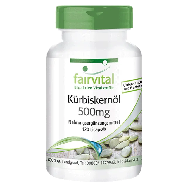 Kürbiskernöl 500mg - 120 LiCaps® - Naturbelassen & kaltgepresst - Hochdosiert und Vegan | Fairvital