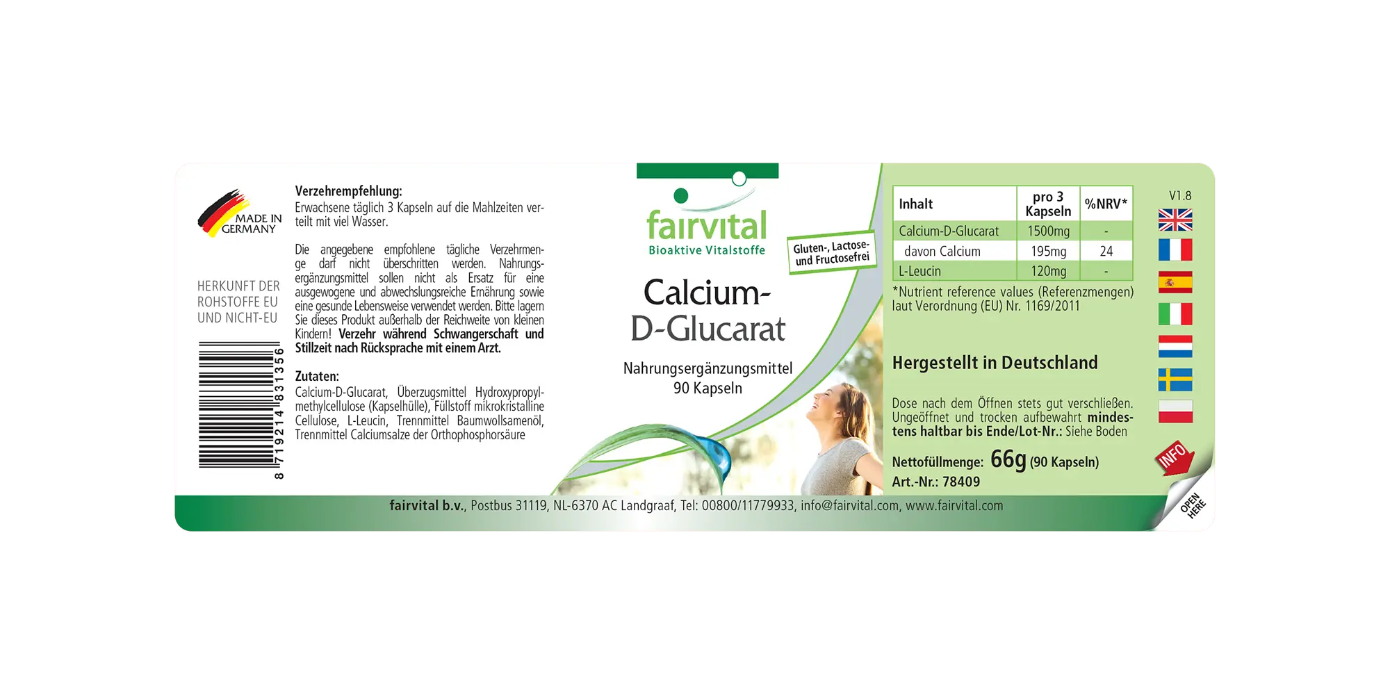 Calcium-D-Glucarat - 90 Kapseln - für Knochen, Zähne und Muskeln - Hochdosiert | Fairvital