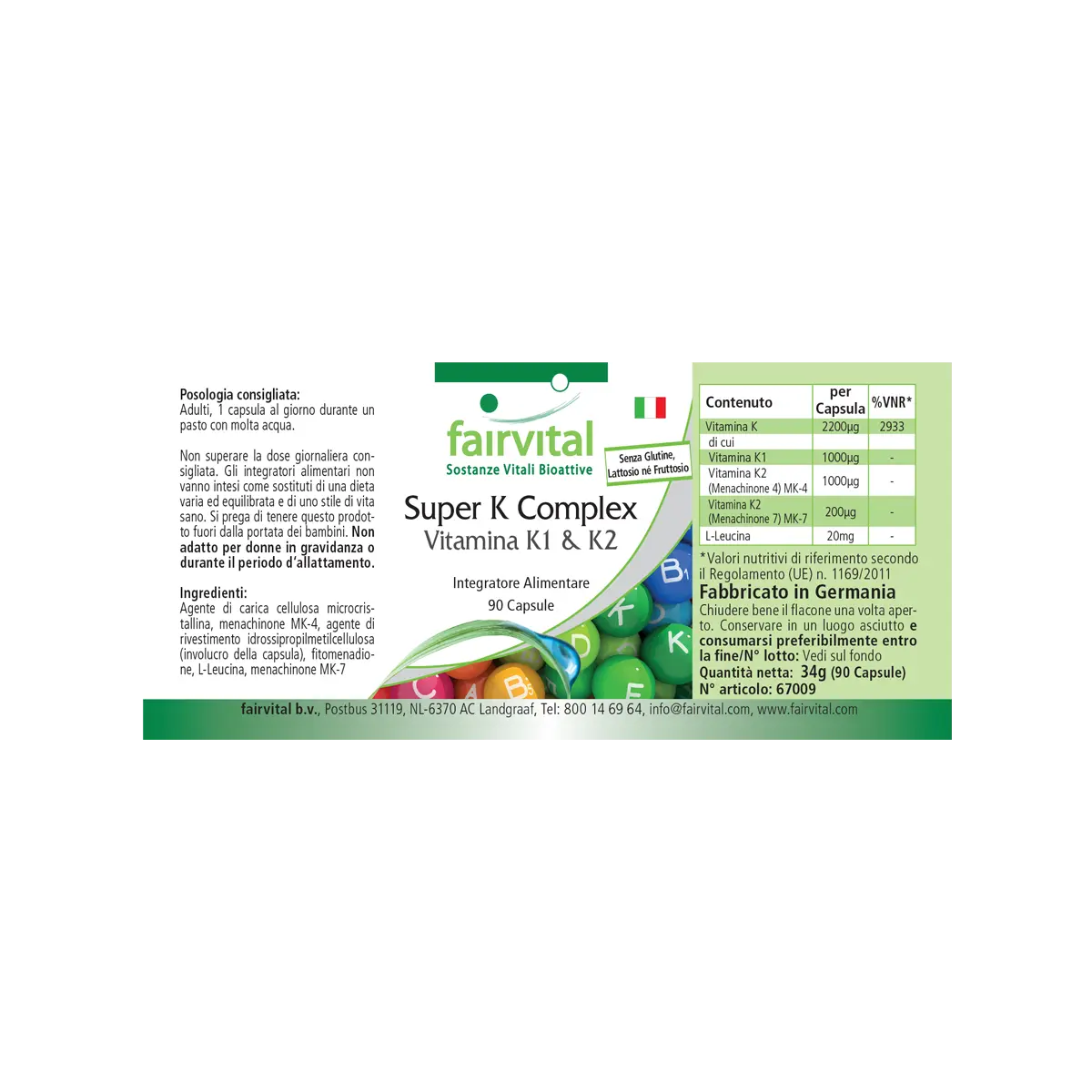 Super K Komplex Vitamin K1 und K2 - 90 Kapseln - für Knochen und Blutgerinnung - Vegan | Fairvital