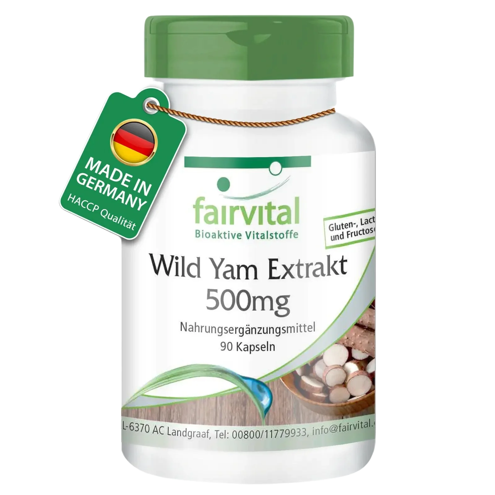 Wild Yam Extrakt 500mg - 90 Kapseln - standardisiert auf 20% Diosgenin - Hochdosiert und Vegan | Fairvital