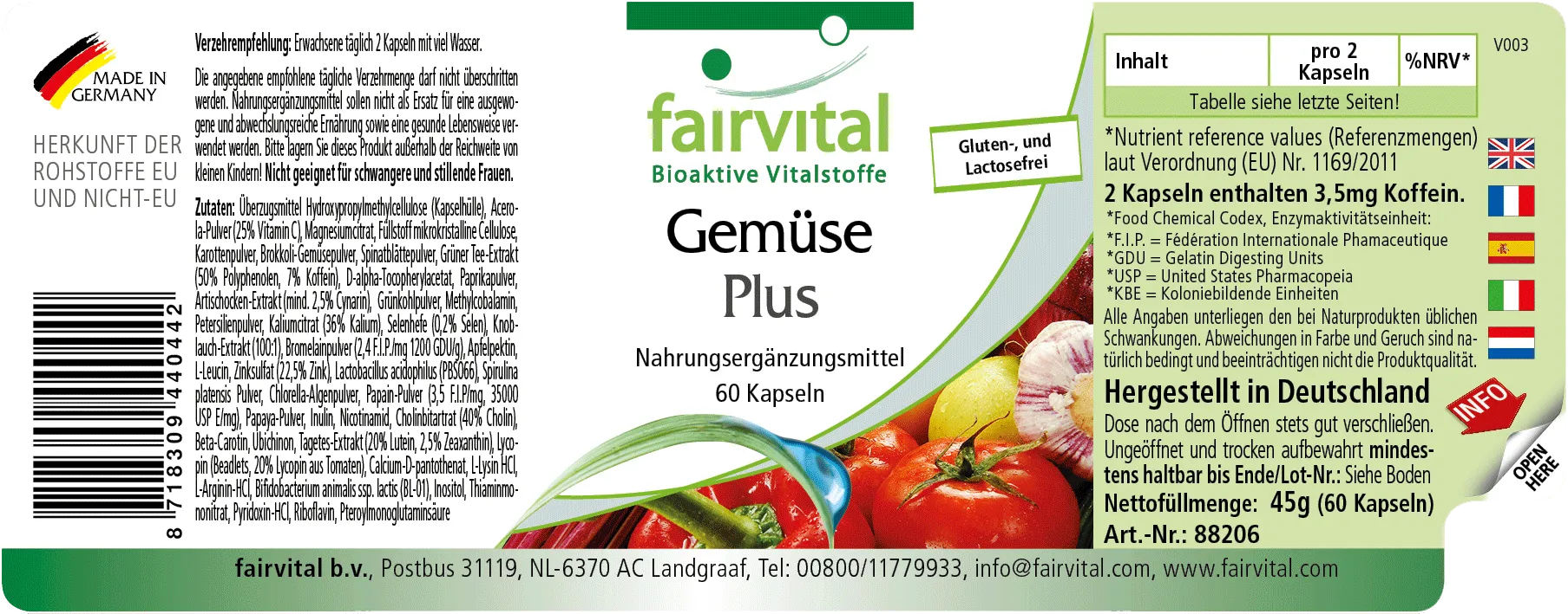 Gemüse Plus - 60 Kapseln - mit Cholin Zink uvm.- für Leberfunktion, Fettstoffwechsel, Immunsystem uvm. | Fairvital