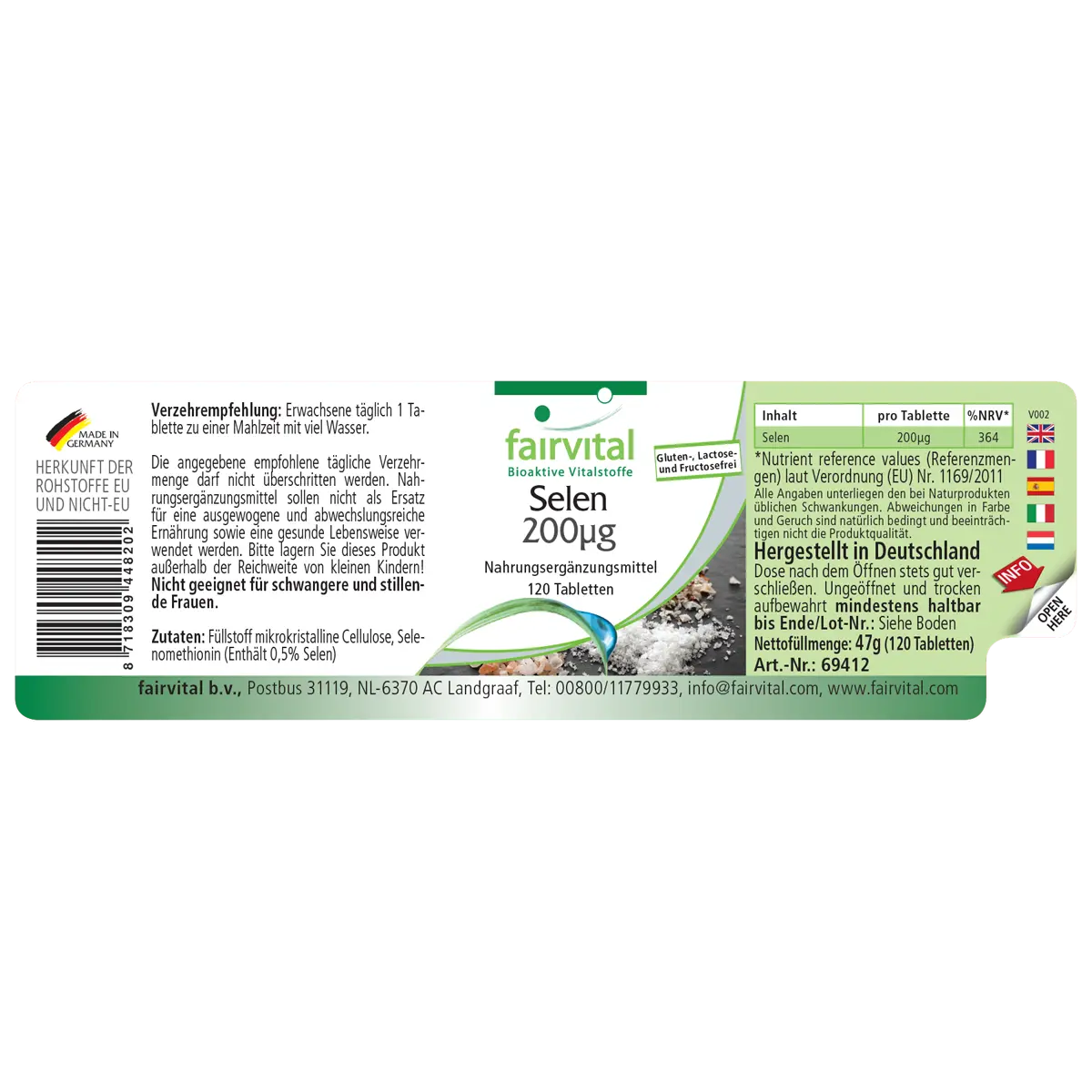 Selen 200µg aus Selenomethionin - 120 Tabletten - für Schilddrüse, Haare, Immunsystem - Hochdosiert und Vegan | Fairvital