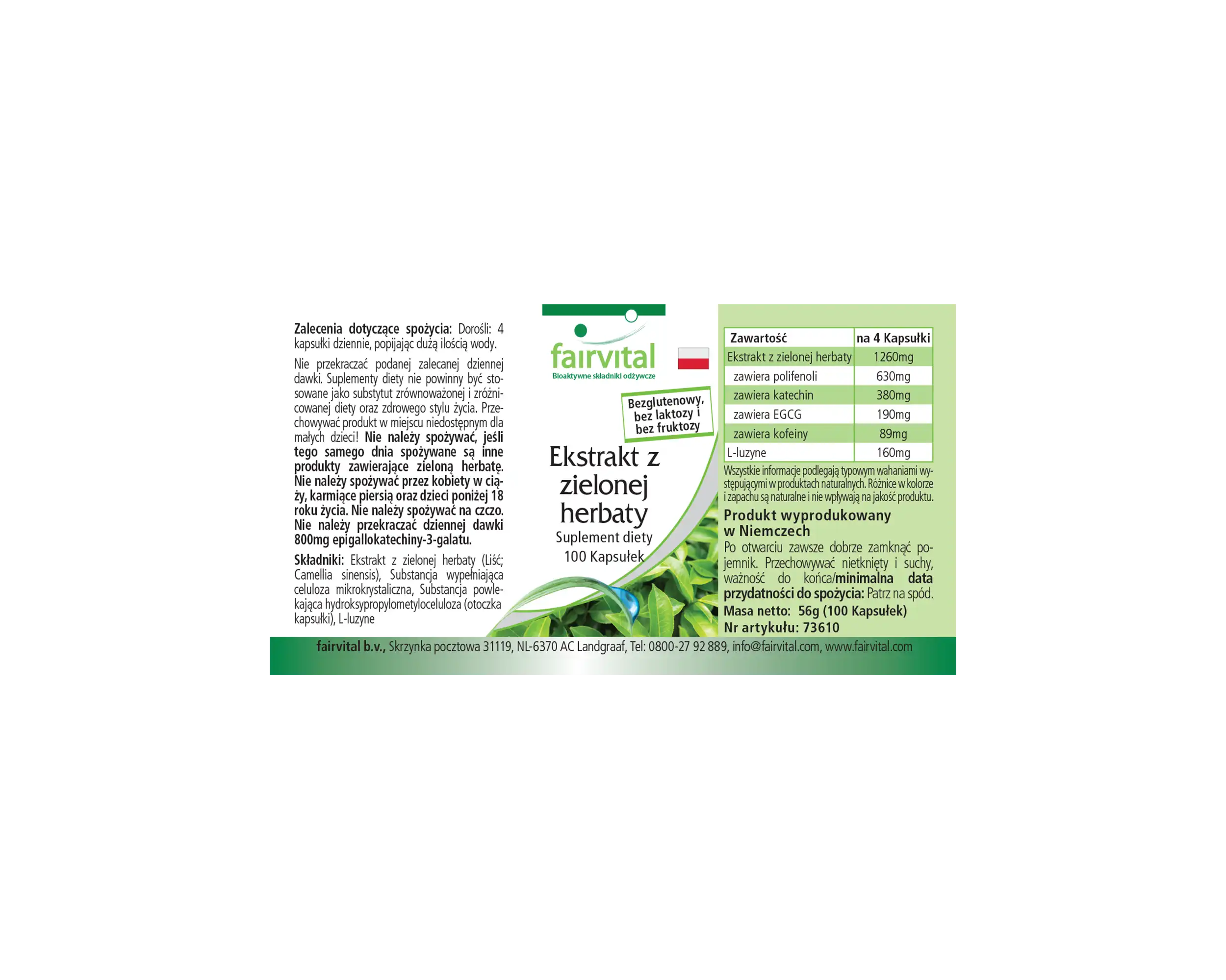 Grüner Tee Extrakt - Camellia sinensis - 100 Kapseln - Polyphenole, Catechine, EGCG & Koffein - Hochdosiert und Vegan | Fairvital
