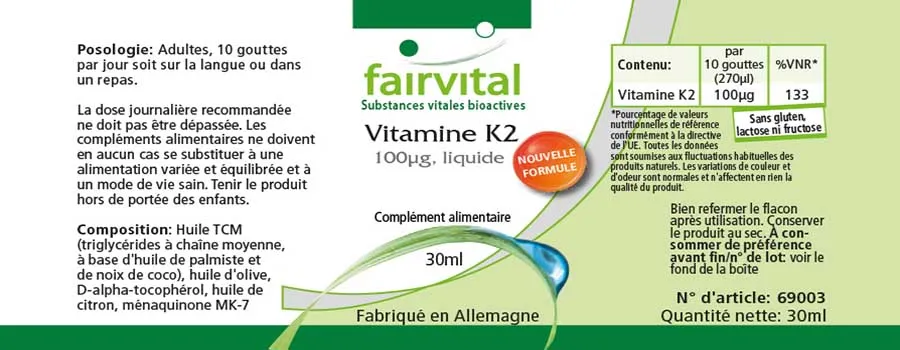 Vitamin K2 flüssig 100µg - 30ml - für Blutgerinnung und Knochen - Vegan | Fairvital