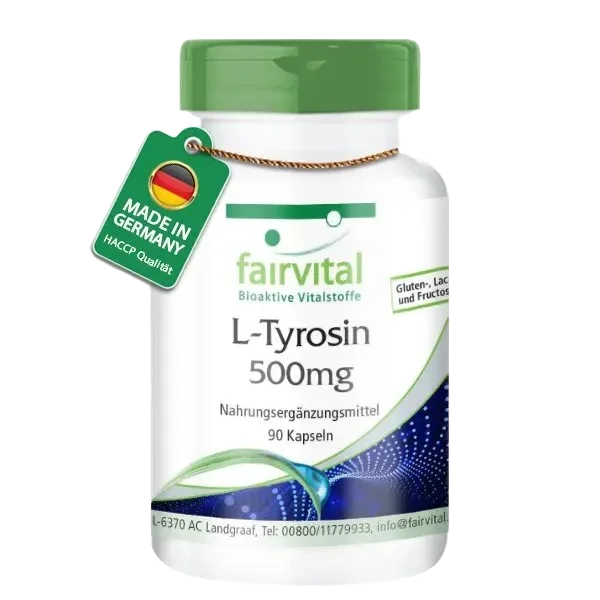 L-Tyrosin 500mg - 90 Kapseln - Hochdosiert und Vegan | Fairvital L-Tyrosin 500mg - 90 Kapseln - Hochdosiert und Vegan | Fairvital
