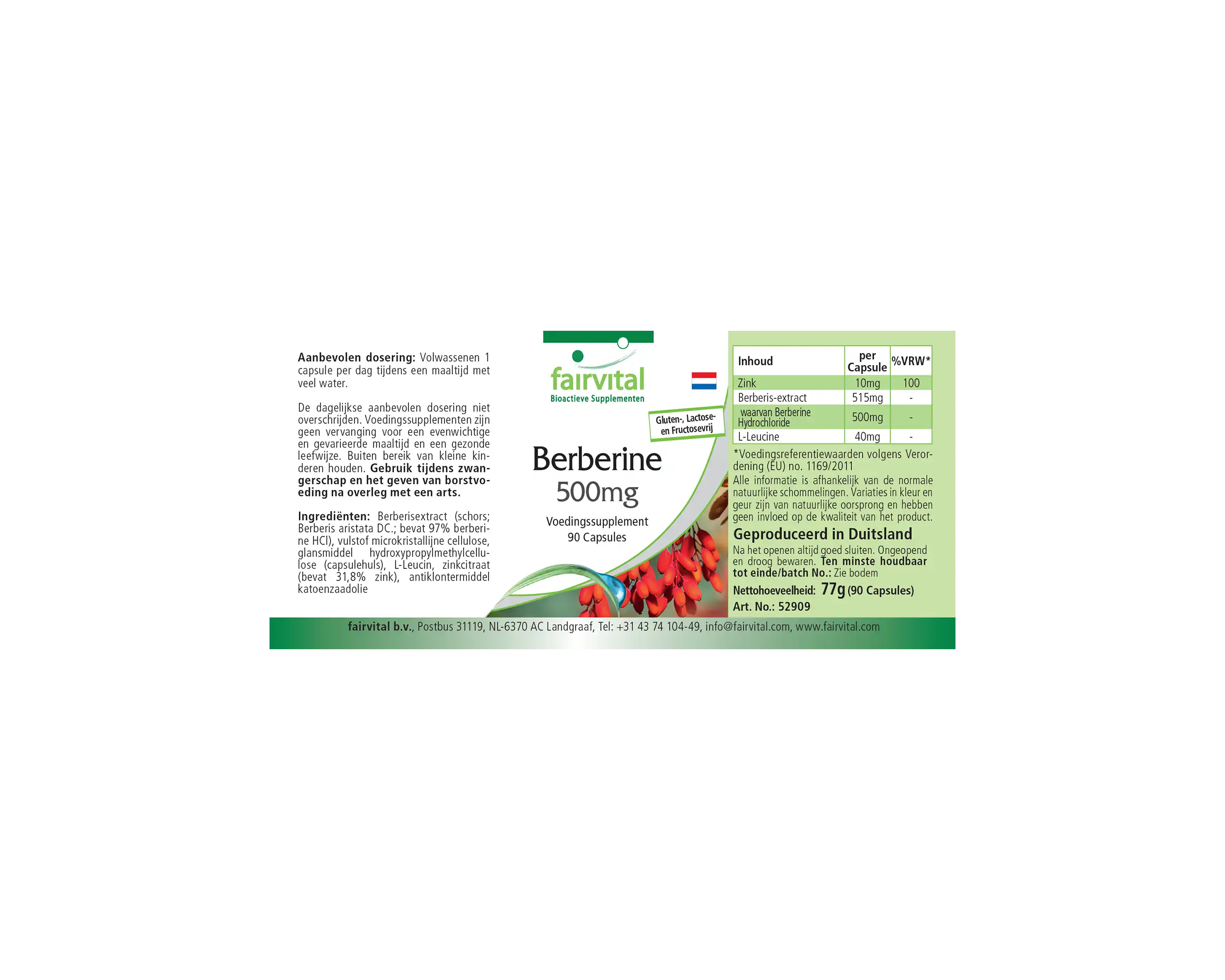 Berberin 500mg - mit Zink für Sehkraft, Haare, Haut, Immunsystem uvm. - 90 Kapseln - Hochdosiert und Vegan | Fairvital