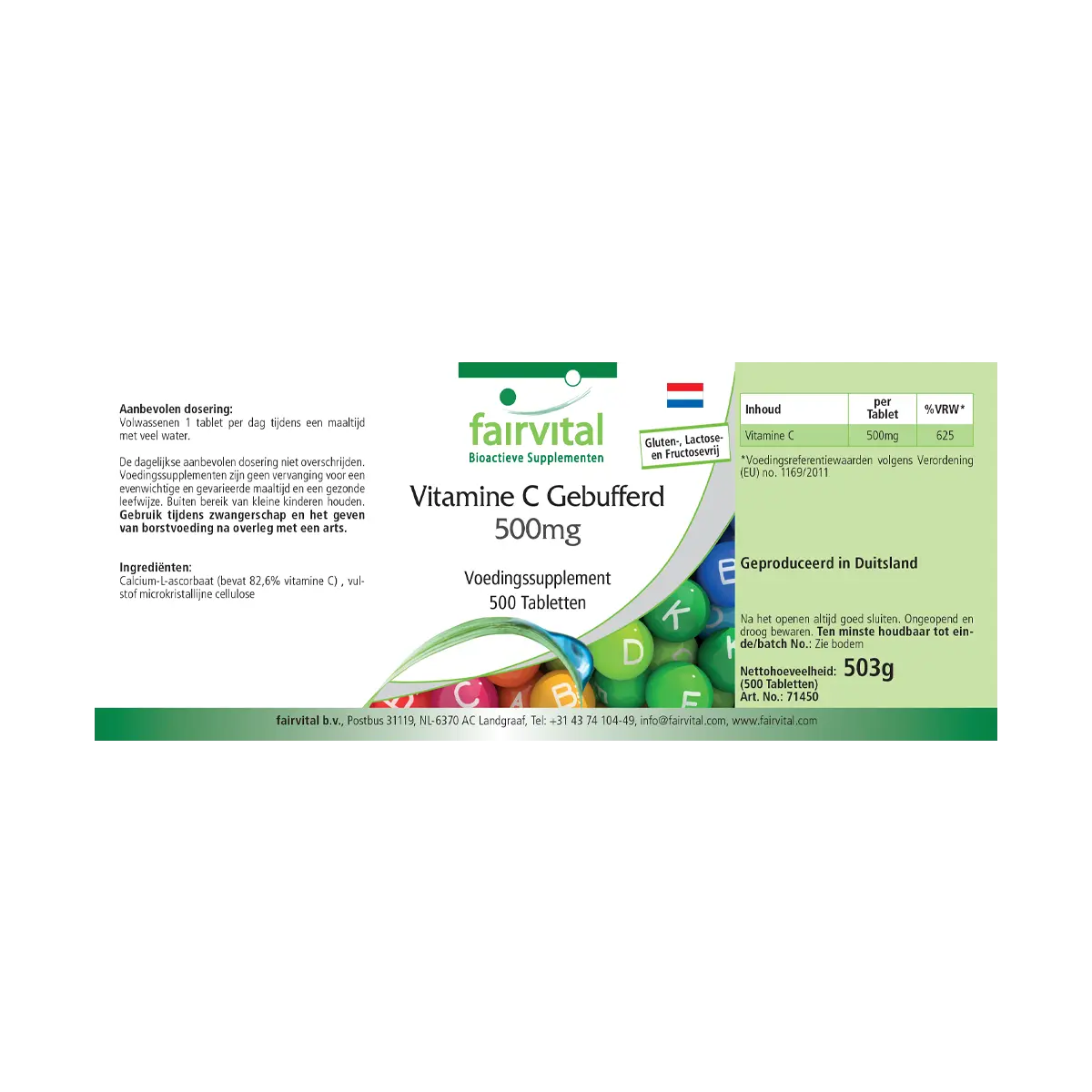 Gepuffertes Vitamin C 500mg - 500 Tabletten - für Immunsystem, Kollagenbildung, uvm. - Vegan | Fairvital