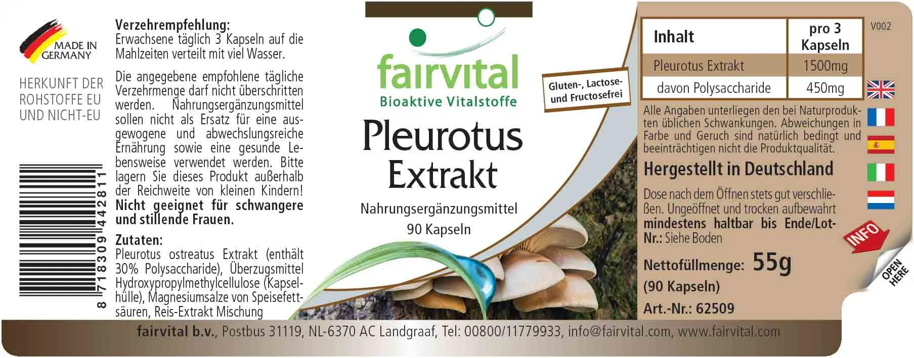 Pleurotus Extrakt - 90 Kapseln - Pleurotus ostreatus (Austernseitling) - 30% Polysaccharide - Vegan | Fairvital
