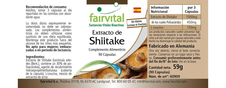 Shiitake Extrakt - 90 Kapseln - Lentinula edodes - 30% Polysaccharide - Hochdosiert und Vegan | Fairvital