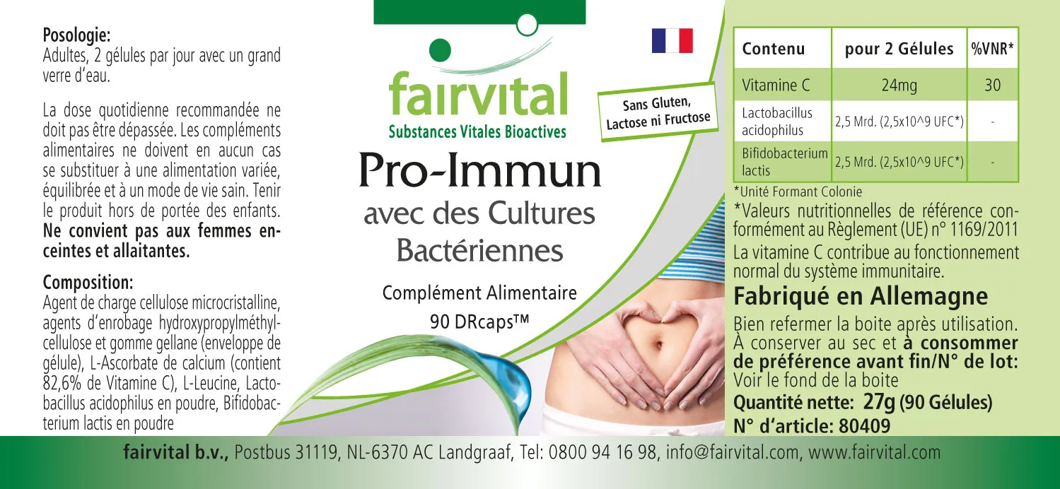 Pro Immun mit Bakterienkulturen - 90 Kapseln - mit Vitamin C - für Immunsystem, Nevensystem uvm. | Fairvital