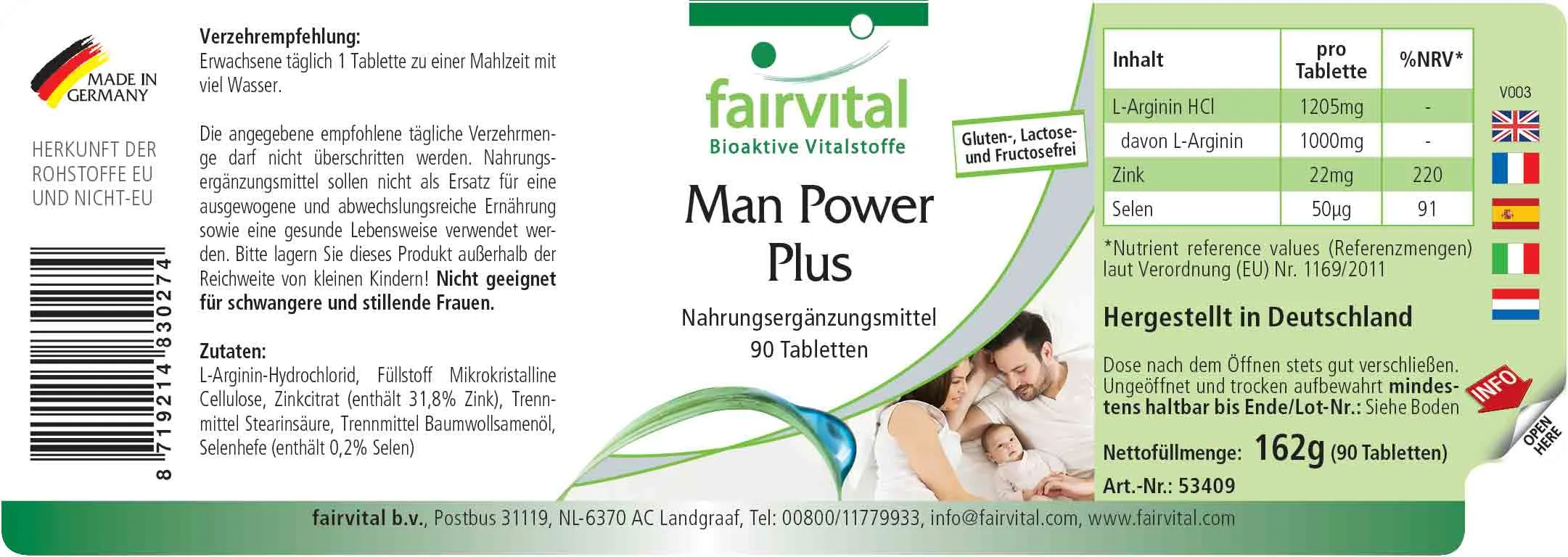 Man Power Plus - 90 Tabletten - mit Zink, Selen - für Haut, Haare, Schilddrüse, Sehkraft, Immunsystem uvm. | Fairvital