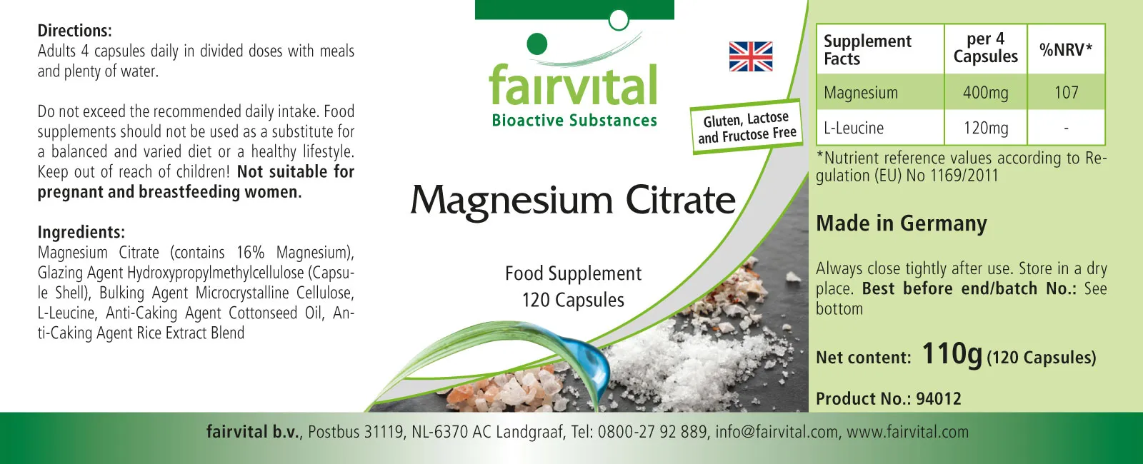 Magnesiumcitrat-120 Kapseln-Vegan | Fairvital