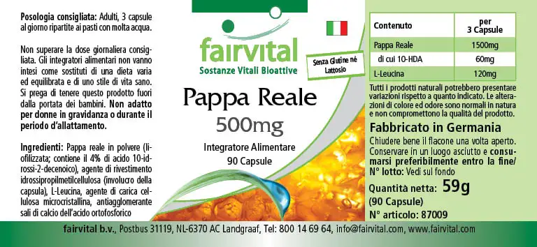 Gelee Royale 500mg - 90 Kapseln - standardisiert auf 4% 10-HDA - Hochdosiert | Fairvital