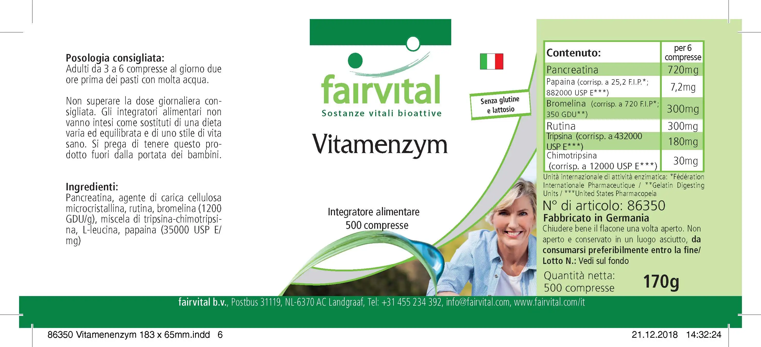 Vitamenzym - 500 Tabletten - mit Pankreatin, Papain, Bromelain, Rutin, Trypsin uvm. | Fairvital