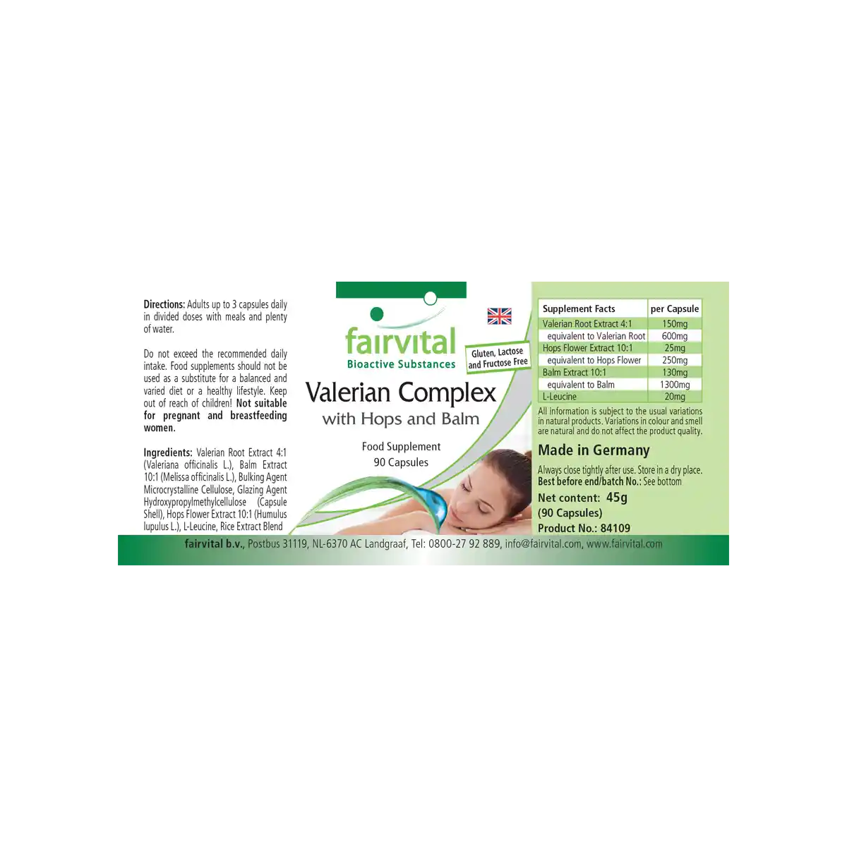Baldrian Komplex mit Hopfen und Melisse - 90 Kapseln - Hochdosiert und Vegan | Fairvital Baldrian Komplex mit Hopfen und Melisse - 90 Kapseln - Hochdosiert und Vegan | Fairvital