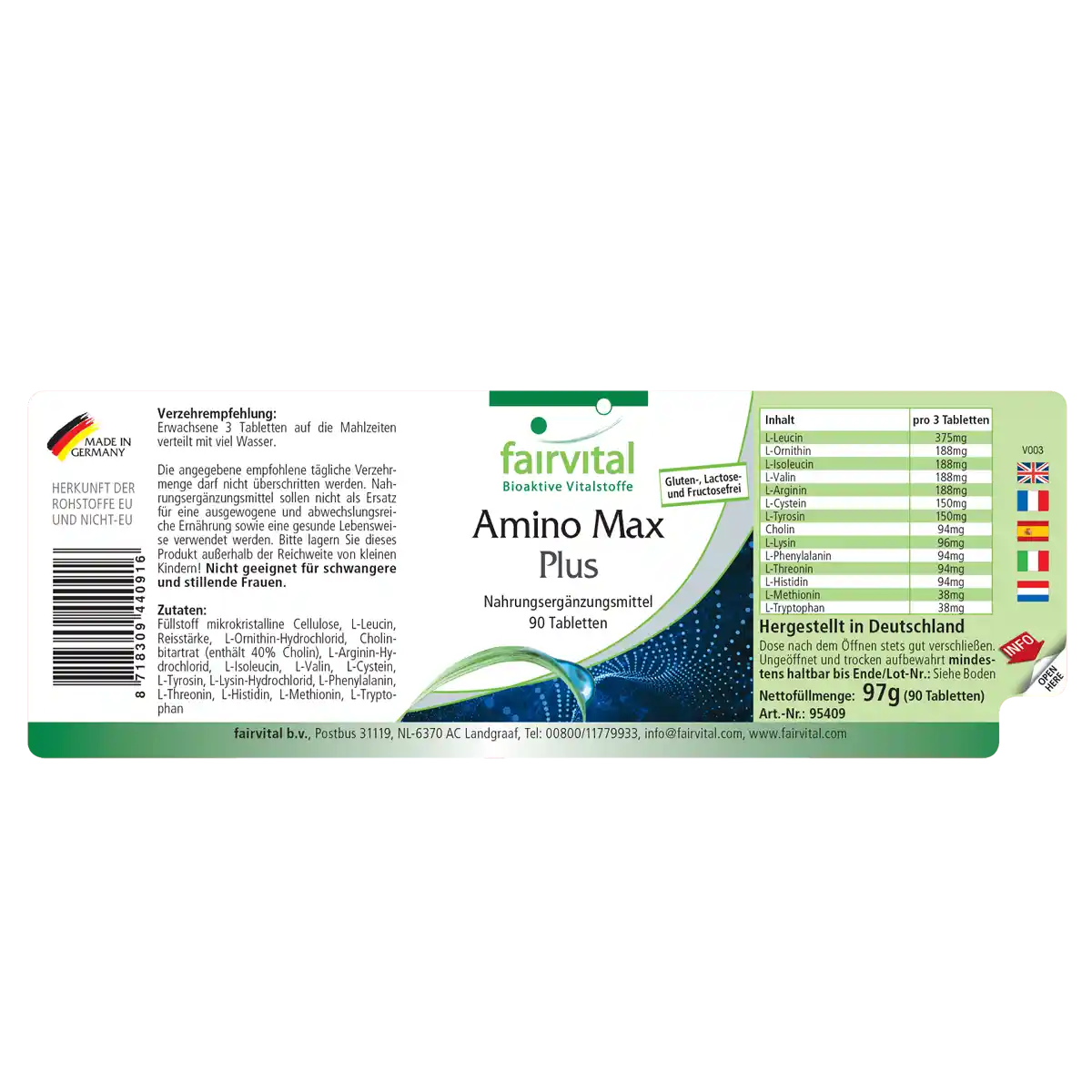 Amino Max Plus -für Leberfunktion und Fettstoffwechsel - 90 Tabletten - Hochdosiert und Vegan | Fairvital