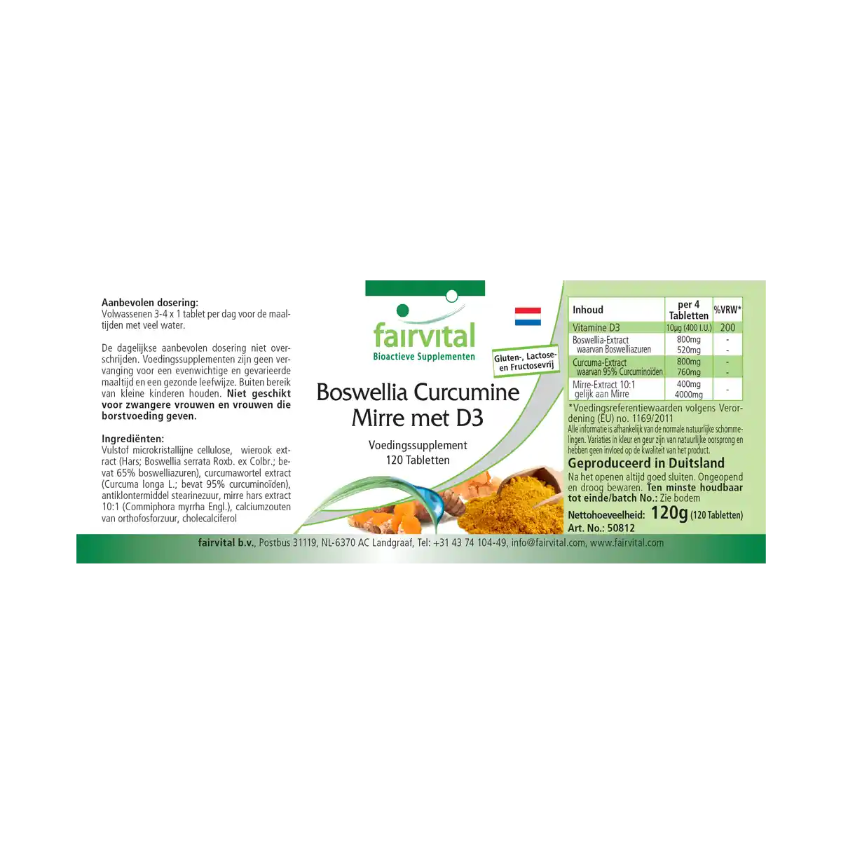 Boswellia Curcumin Myrrhe mit D3 - 120 Tabletten - mit Vitamin D3 - für Knochen, Immunsystem uvm. | Fairvital