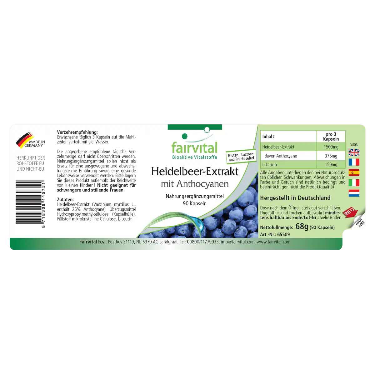 Heidelbeer-Extrakt mit Anthocyanen - 90 Kapseln - 25% Anthocyane - Hochdosiert und Vegan | Fairvital