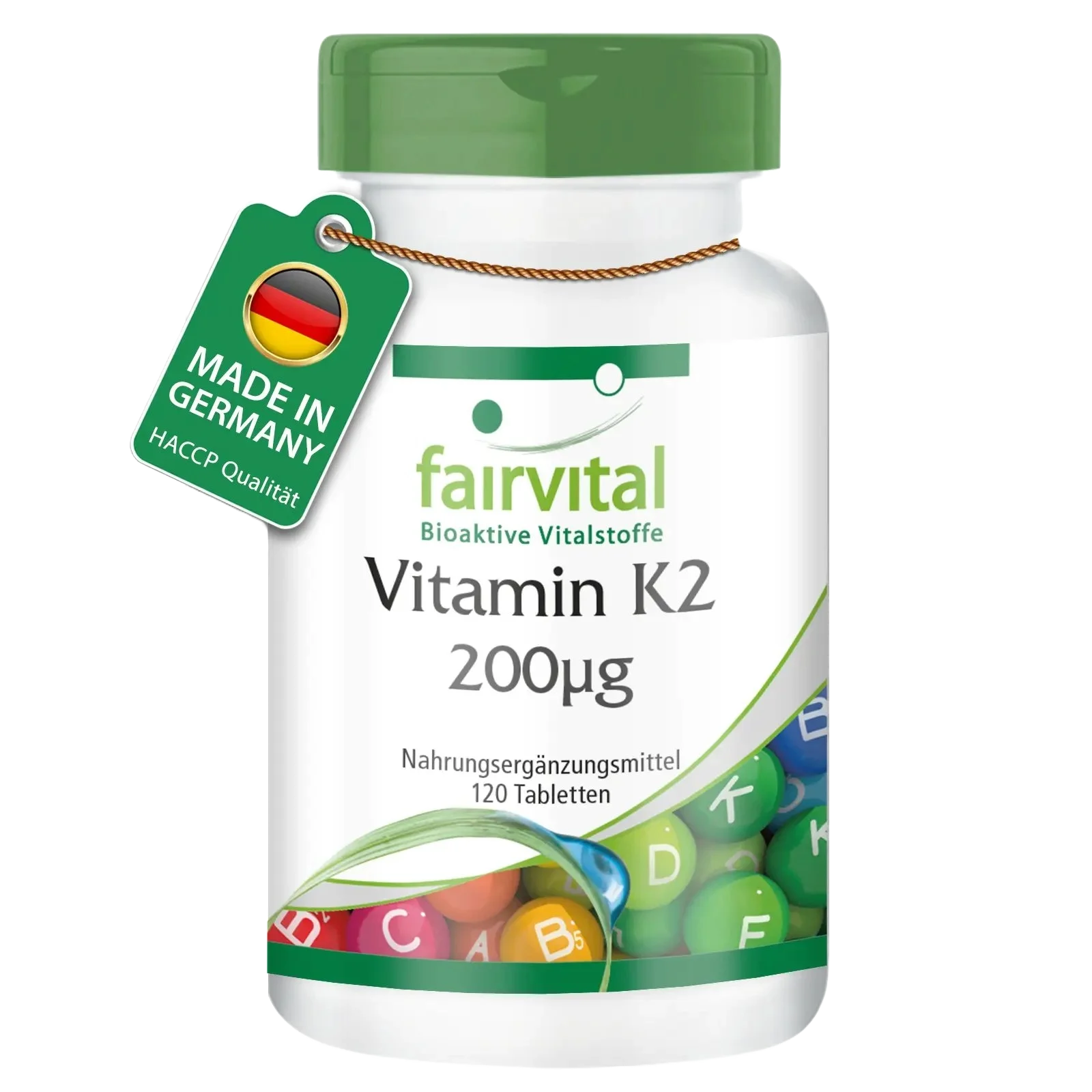Vitamin K2 200µg - 120 Tabletten - für Knochen, Blutgerinnung - Hochdosiert und Vegan | Fairvital