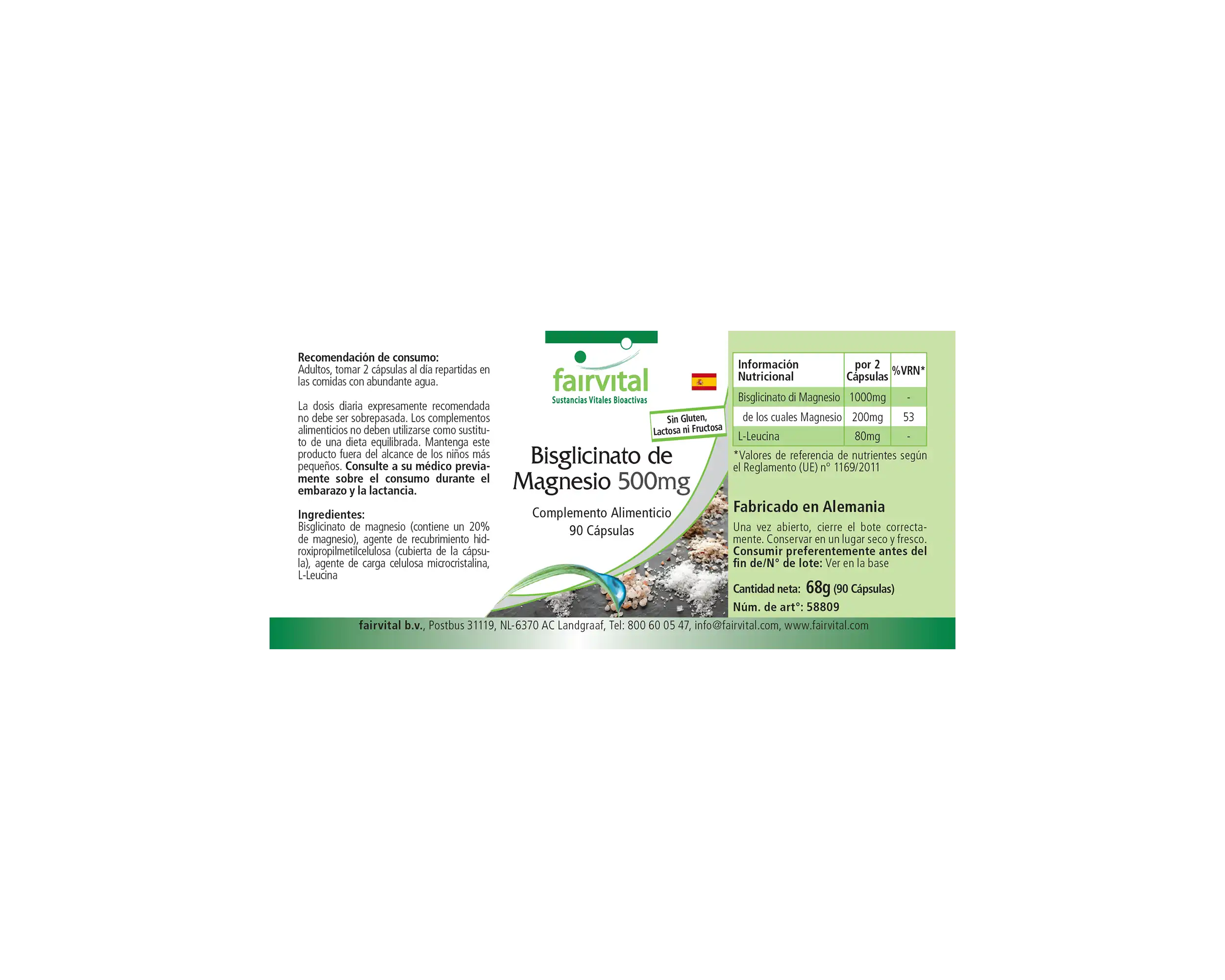 Magnesiumbisglycinat 500mg - 90 Kapseln - für Knochen, Muskeln uvm. - Vegan | Fairvital
