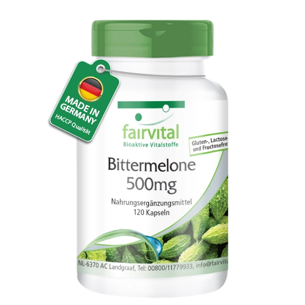 Bittermelone 500mg - mit Chrom - für Blutzuckerspiegel - 120 Kapseln - Hochdosiert und Vegan | Fairvital Bittermelone 500mg - mit Chrom - für Blutzuckerspiegel - 120 Kapseln - Hochdosiert und Vegan | Fairvital