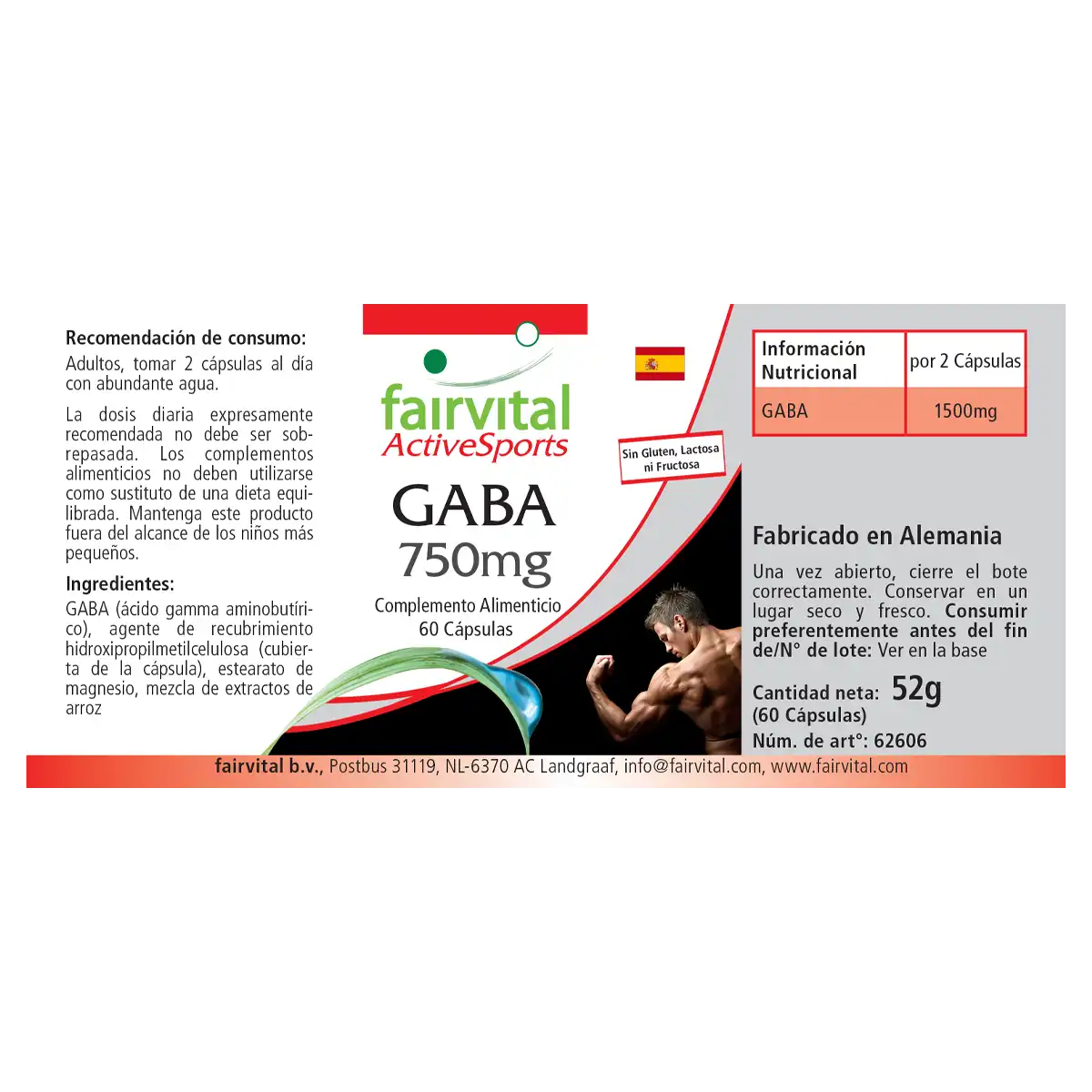 GABA 750mg - 60 Kapseln - Gamma-Aminobuttersäure - Hochdosiert und Vegan | Fairvital