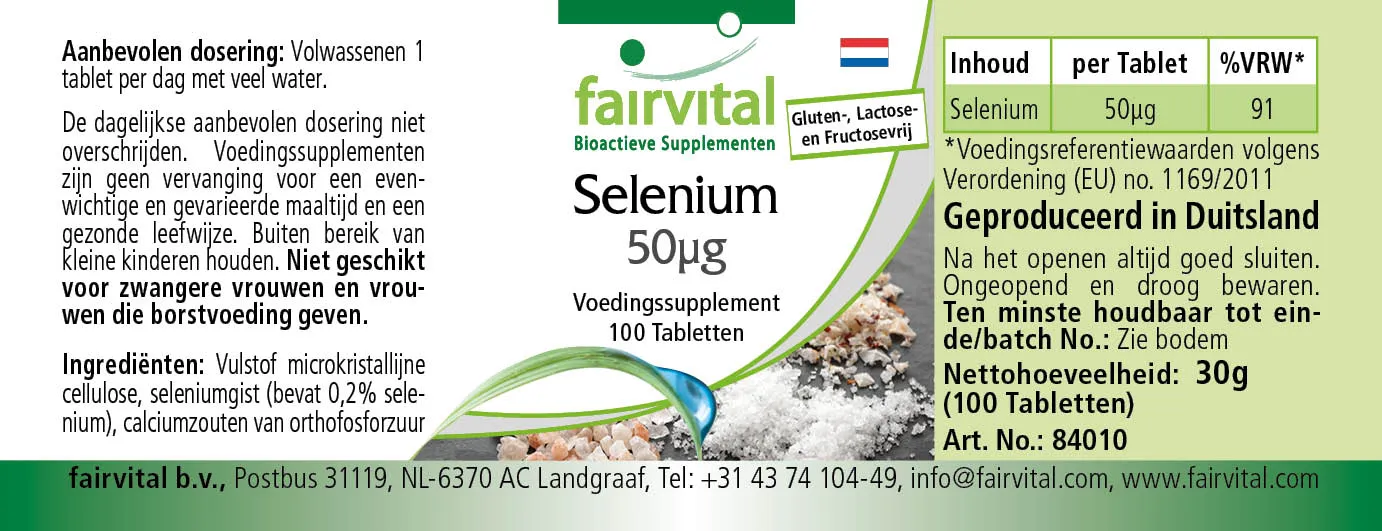 Selen 50µg - 100 Tabletten - für Schilddrüse, Immunsystem, Haar uvm. - Vegan | Fairvital