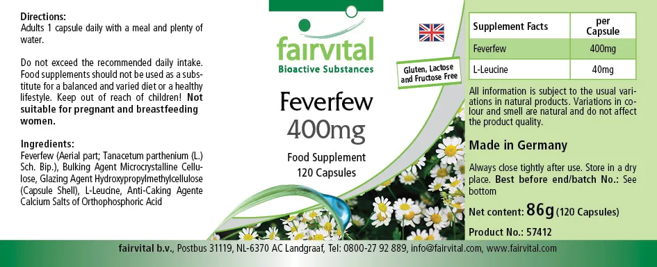 Mutterkraut 400mg - 120 Kapseln - Tanacetum parthenium - Feverfew - Vegan | Fairvital