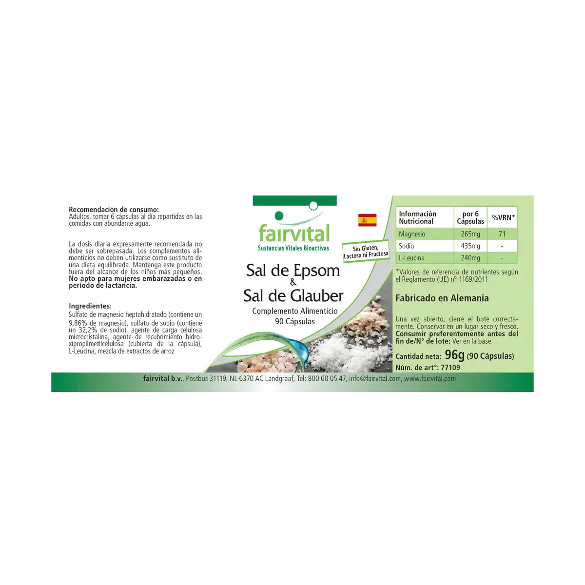 Bittersalz und Glaubersalz - 90 Kapseln - mit Magnesiumsulfat - für Muskeln, Elektrolytgleichgewicht uvm. | Fairvital