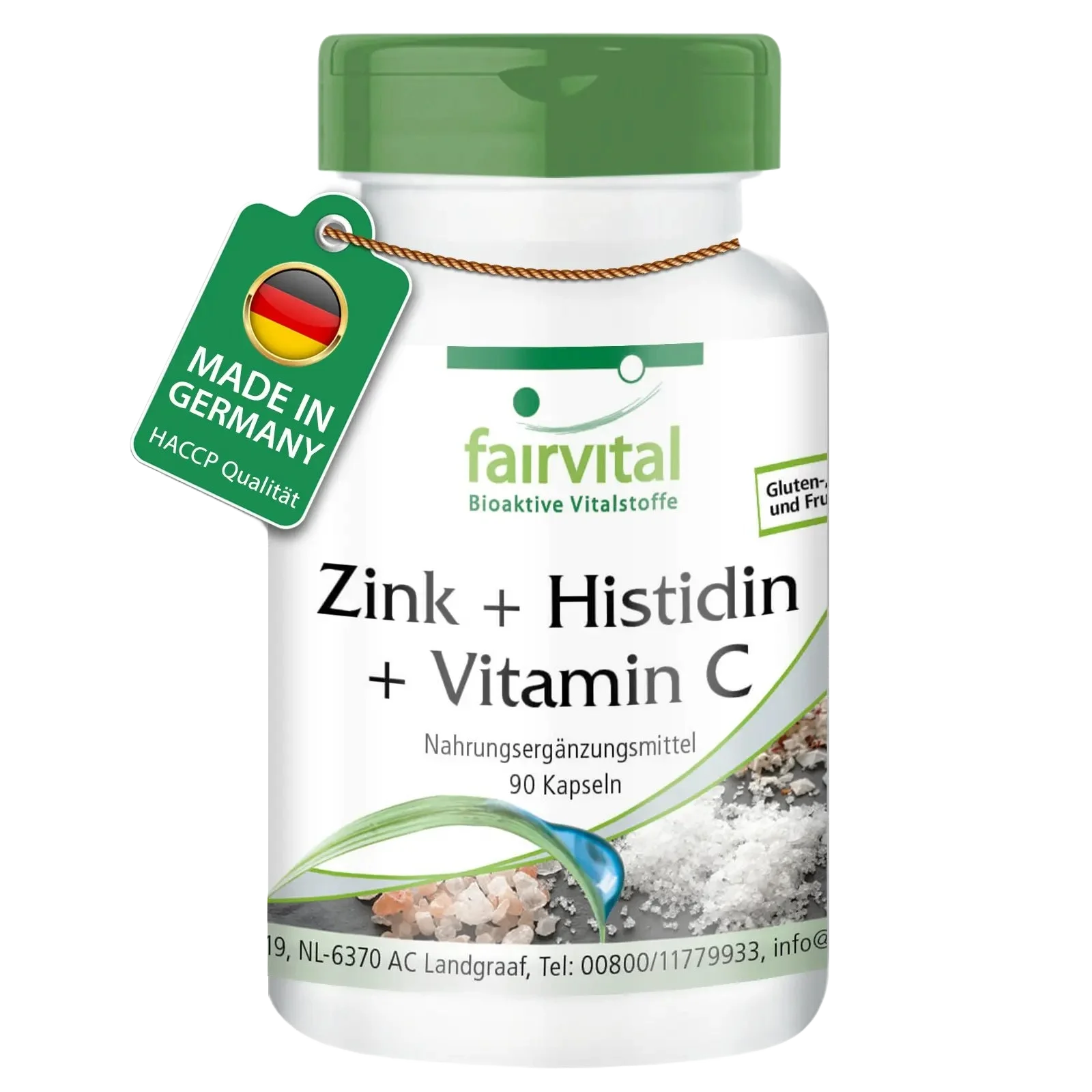 Zink + Histidin + Vitamin C -  90 Kapseln - für Immunsystem, Haare, Haut, Zellschutz uvm. - Vegan | Fairvital