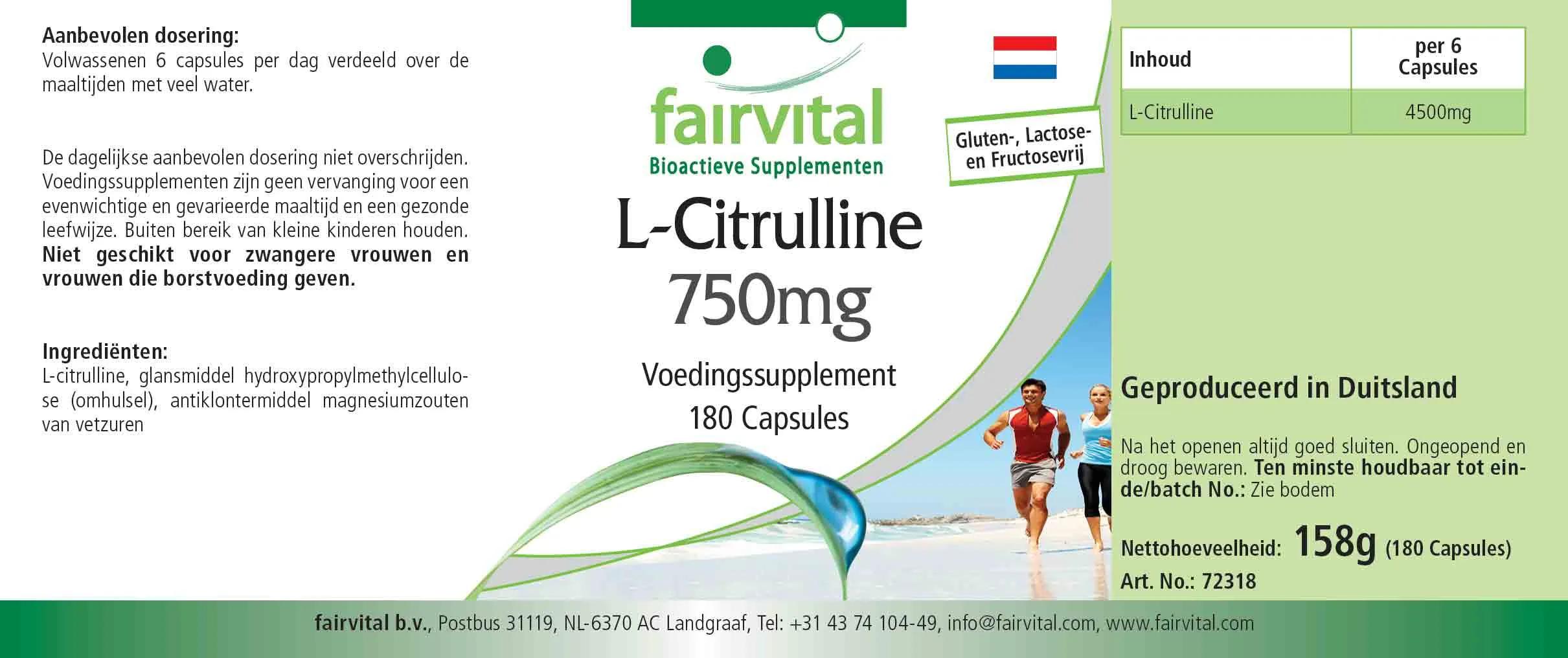L-Citrullin 750mg - 180 Kapseln - Hochdosiert und Vegan | Fairvital