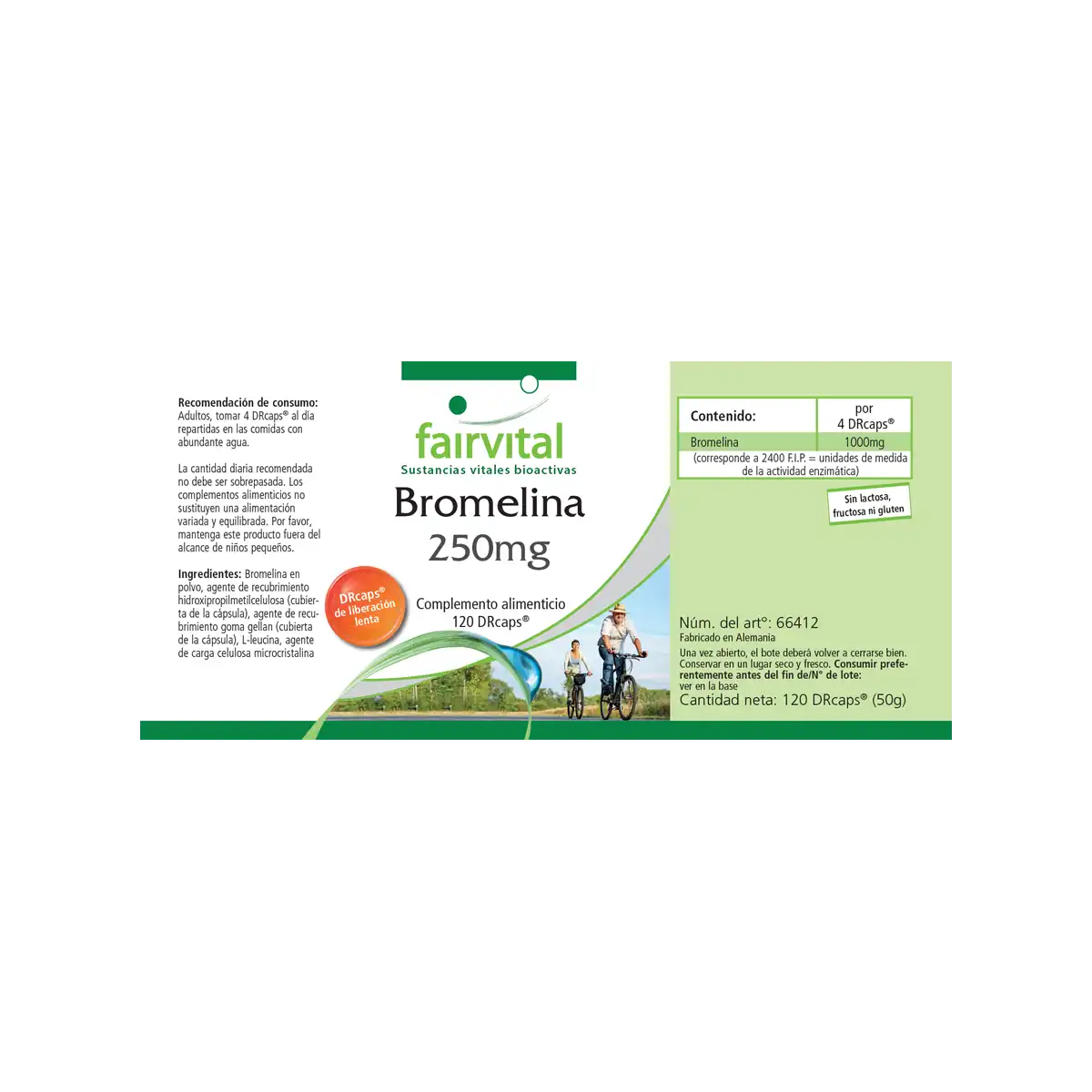 Bromelain 250mg - 120 DRCaps™ - 1000mg pro Tagesdosis - 600 F.I.P. - Ananasenzym - Vegan | Fairvital