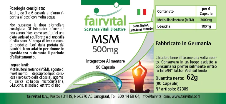 MSM 500mg - 90 Kapseln - Methylsulfonylmethan - Hochdosiert und Vegan | Fairvital