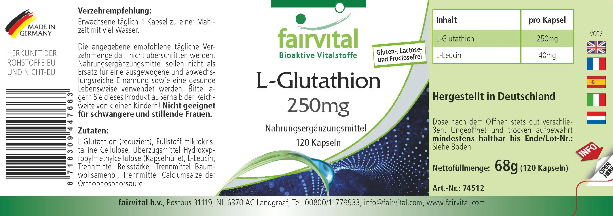 L-Glutathion 250mg - 120 Kapseln - Vegan | Fairvital