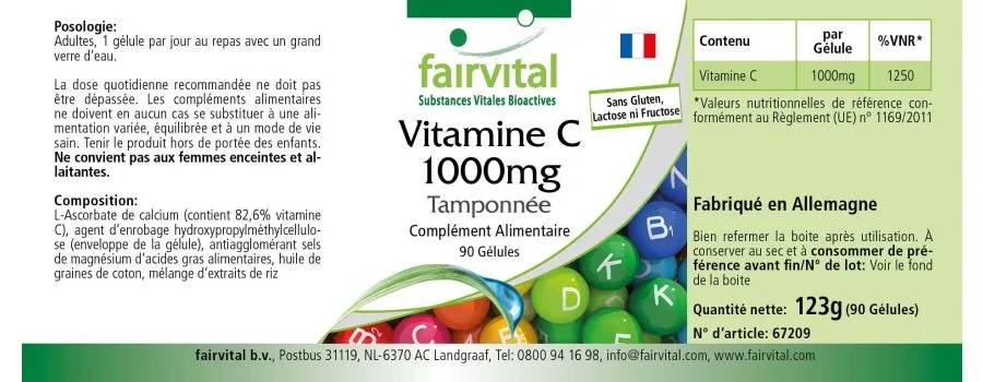 Vitamin C 1000mg gepuffert - 90 Kapseln - für Immunsystem, Kollagenbildung uvm. | Fairvital