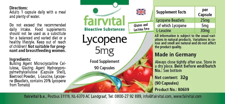 Lycopin 5mg - 90 Kapseln - aus Tomatenextrakt - Hochdosiert und Vegan | Fairvital