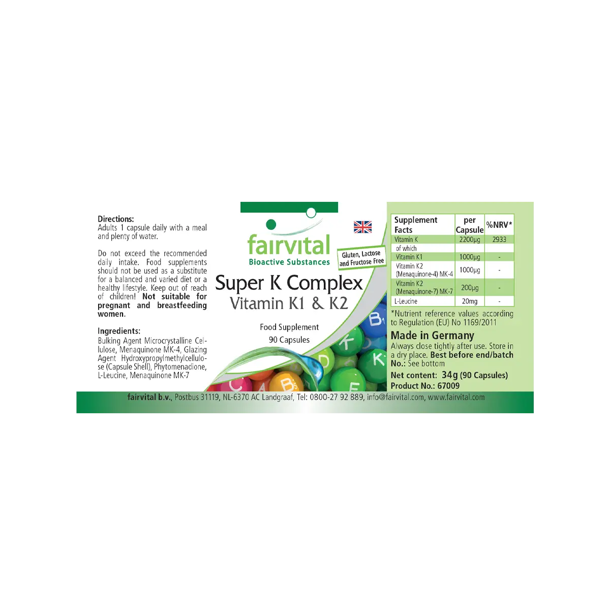 Super K Komplex Vitamin K1 und K2 - 90 Kapseln - für Knochen und Blutgerinnung - Vegan | Fairvital
