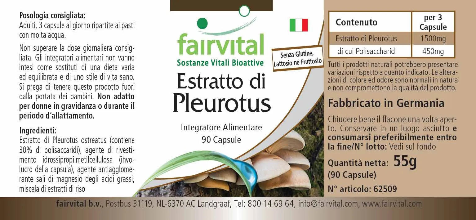 Pleurotus Extrakt - 90 Kapseln - Pleurotus ostreatus (Austernseitling) - 30% Polysaccharide - Vegan | Fairvital