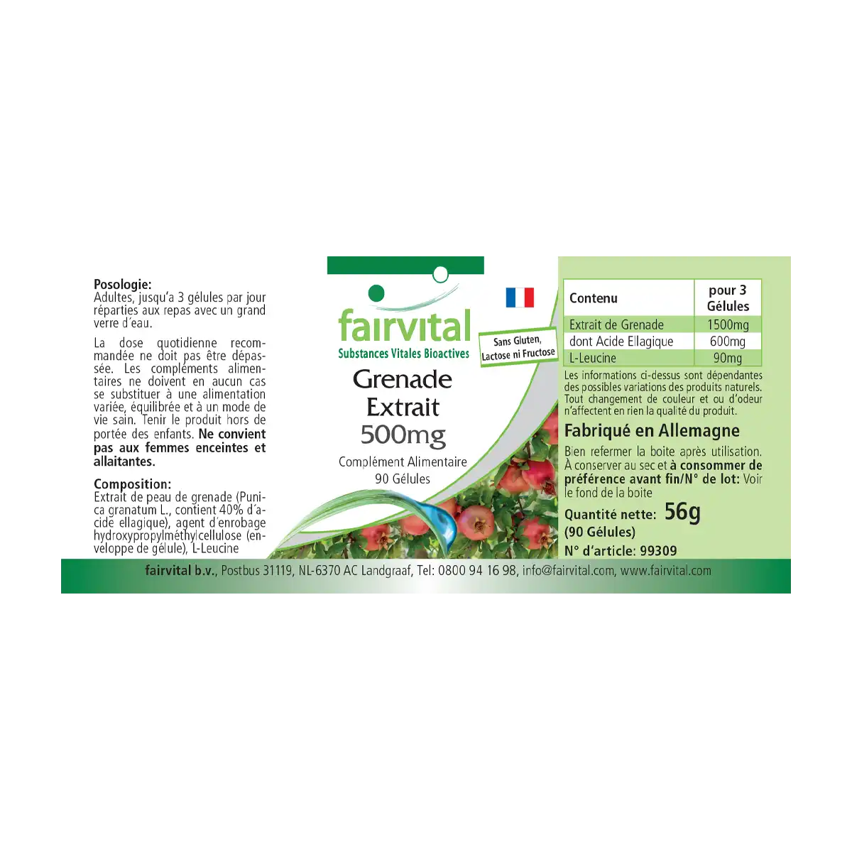 Granatapfel-Extrakt 500mg - 90 Kapseln - Hochdosiert und Vegan | Fairvital