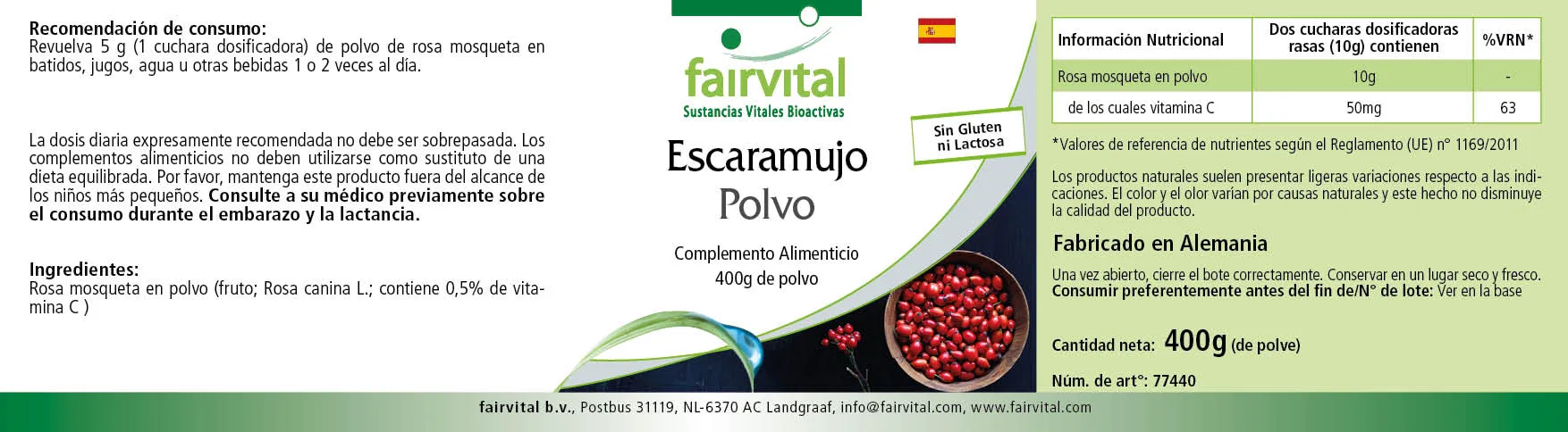 Hagebutten Pulver 400g - mit Vitamin C - für Immunsystem, Kollagenbildung uvm, | Fairvital