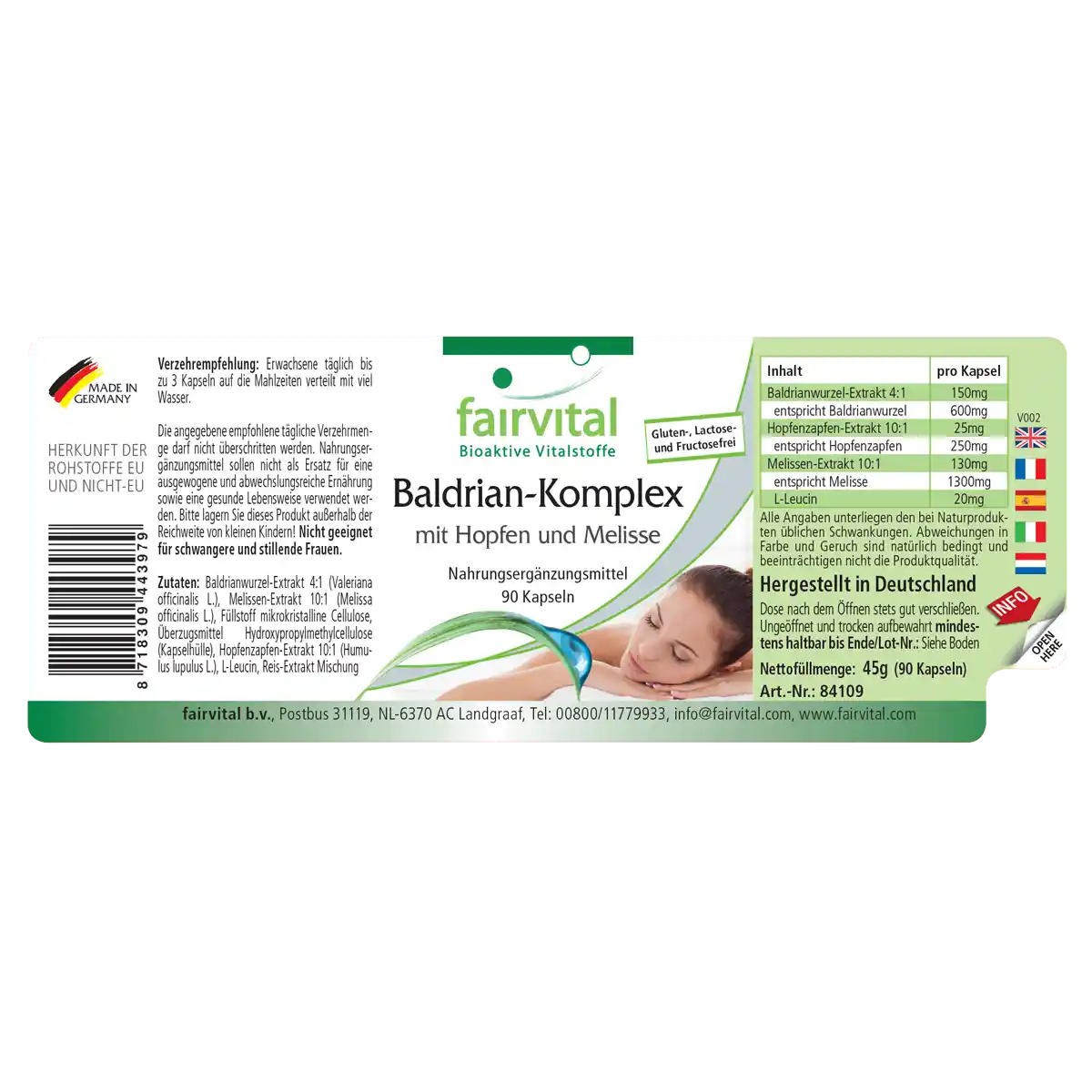 Baldrian Komplex mit Hopfen und Melisse - 90 Kapseln - Hochdosiert und Vegan | Fairvital
