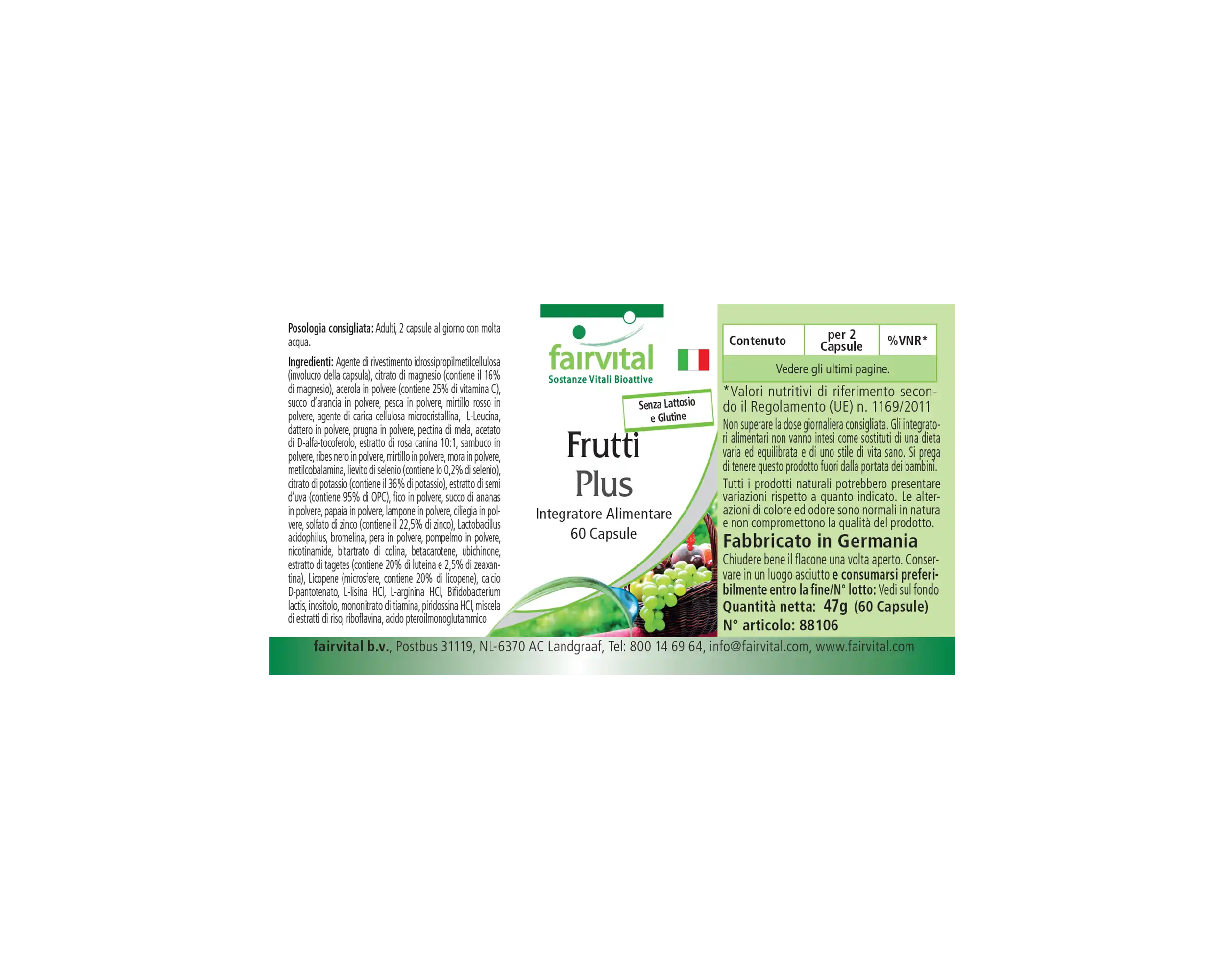 Obst Plus - 60 Kapseln - mit Zink, Vitamin B12, Selen uvm. - für Immunsystem, Zellschutz uvm. - Vegan | Fairvital