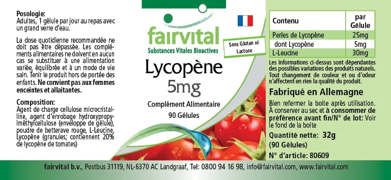 Lycopin 5mg - 90 Kapseln - aus Tomatenextrakt - Hochdosiert und Vegan | Fairvital