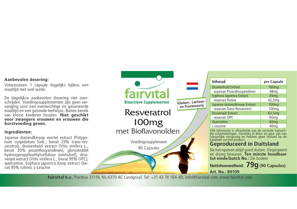 Resveratrol 100mg mit Bioflavonoiden - 90 Kapseln - Hochdosiert und Vegan | Fairvital