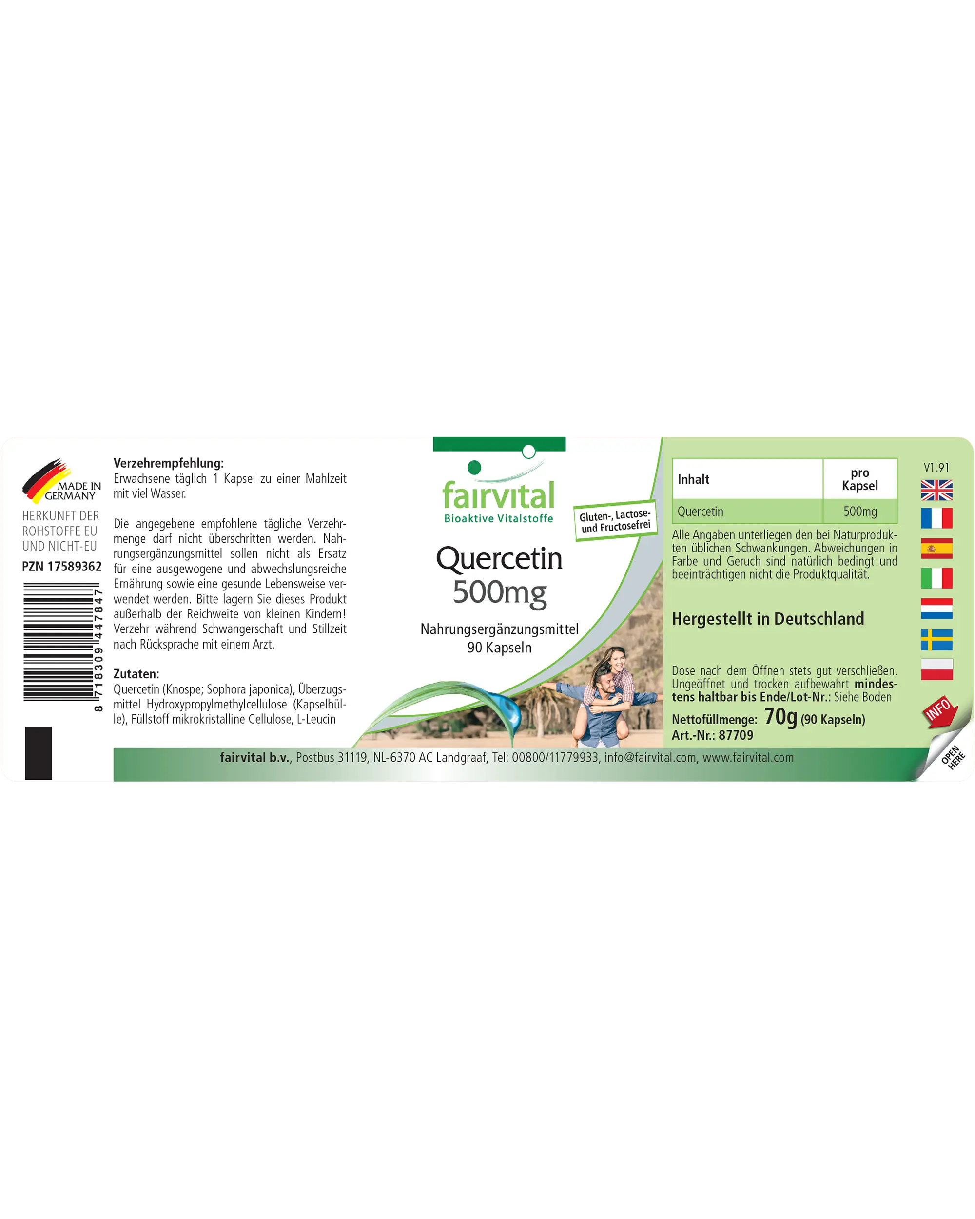Quercetin 500mg - 90 Kapseln - Antioxidans - Hochdosiert und Vegan | Fairvital