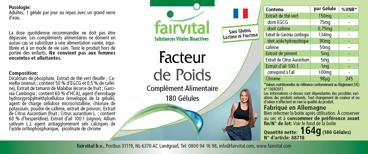 Weight Factor - 180 Kapseln - mit Chrom - für Blutzuckerspiegel - Vegan | Fairvital