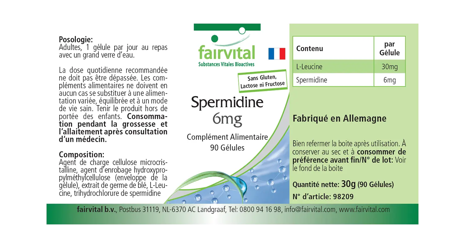Spermidin 6mg - 90 Kapseln - aus Weizenkeimextrakt- hochdosiert - 100% vegan | Fairvital