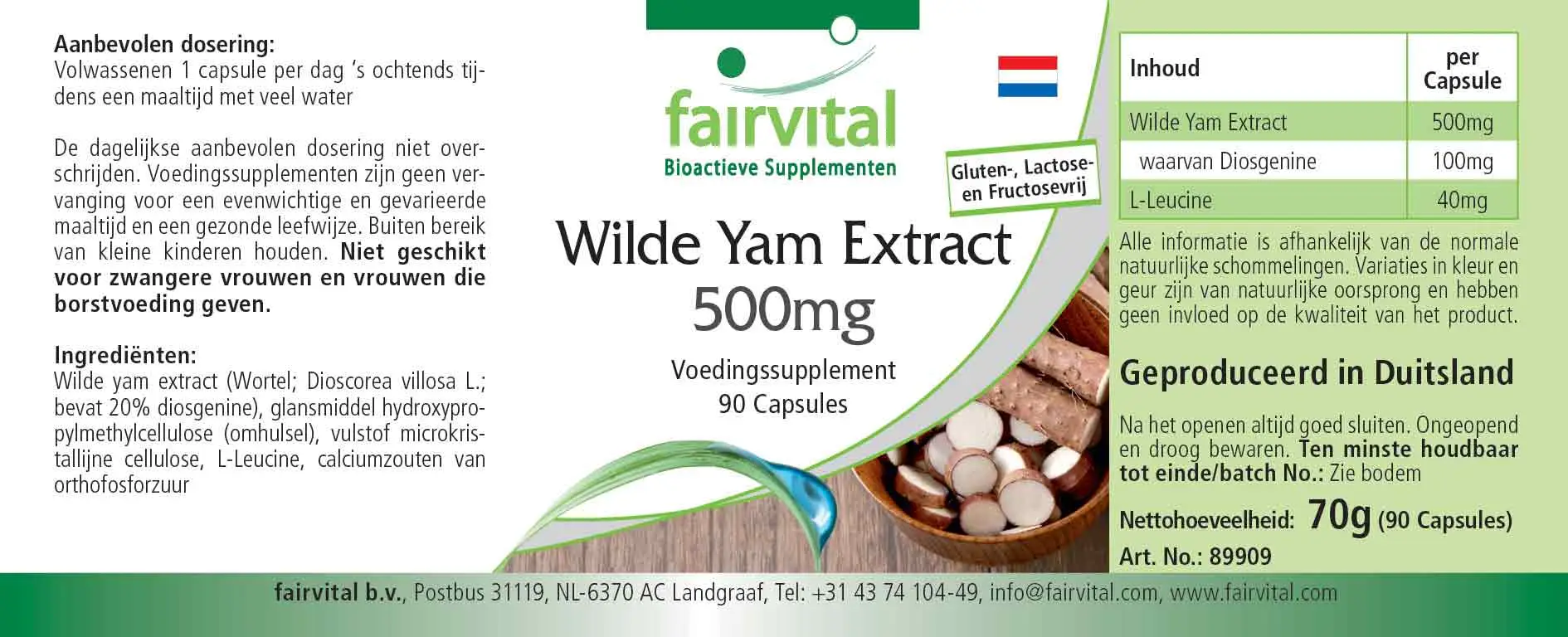 Wild Yam Extrakt 500mg - 90 Kapseln - standardisiert auf 20% Diosgenin - Hochdosiert und Vegan | Fairvital